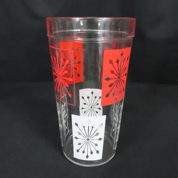 Set of 4 Vintage McM Starburst Hazel Atlas Red and White Design Drinking Glasses - Picture 6 of 12